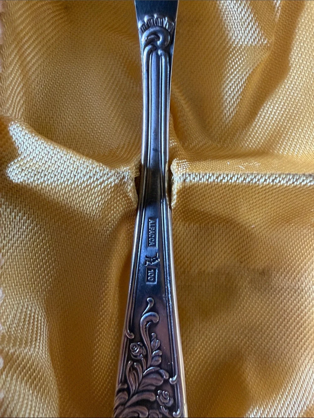 Vintage Alpacca Silverplate Baby Feeding Set - Rose pattern spoon and pusher